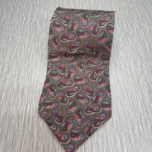 Christian Dior Silk Paisley Tie Green Burgundy Mens Necktie